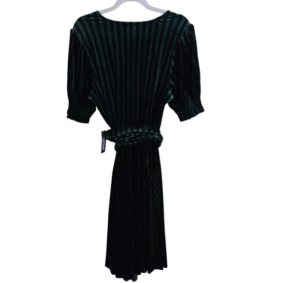 Modcloth NWT A Victorian Drama Green Striped Velvet Wrap Midi Dress Size XL - Picture 3 of 12